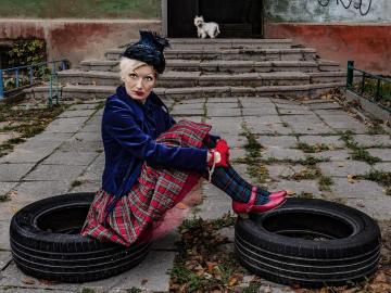 Woman in red shoes