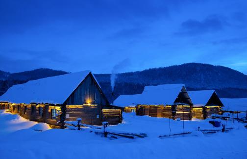 The snow village in the night