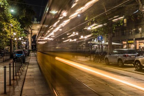 Tram at the Arch of Peace