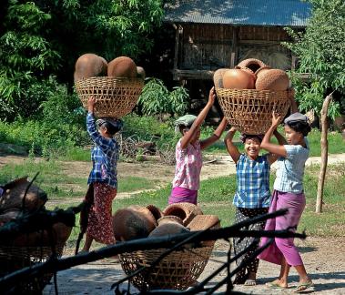 Burma loading pots on head