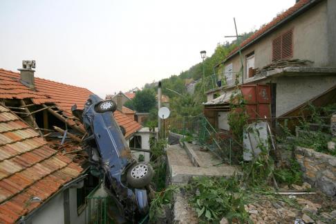 From the road to between the houses