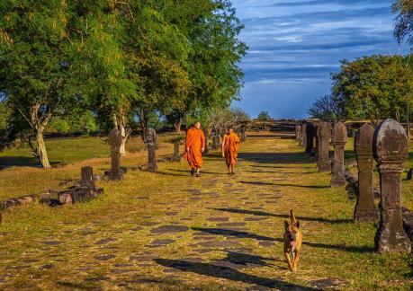 Two monks and a dog