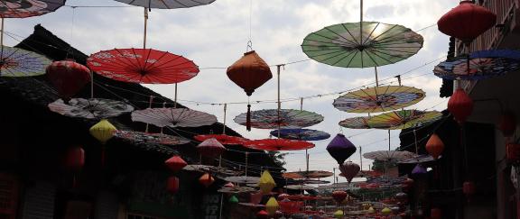 An oil paper umbrella in a lane 1