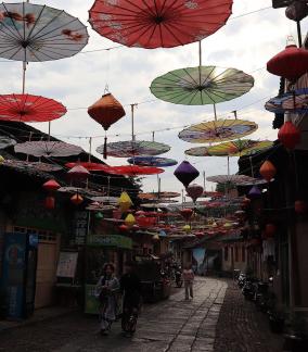 An oil paper umbrella in a lane 3