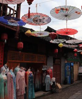 An oil paper umbrella in a lane 4