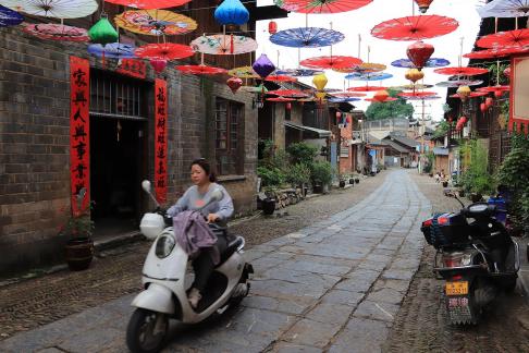An oil paper umbrella in a lane 9