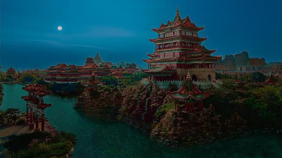 The Moon and Penglai Pavilion