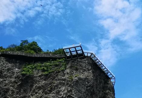 Looking up at glass walkway