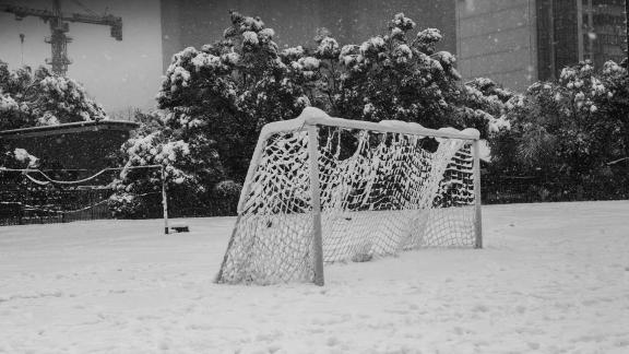 A football net in the snow