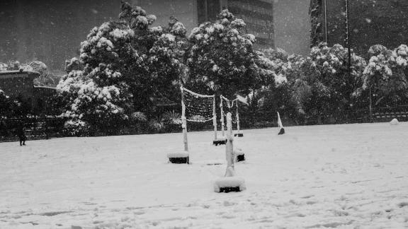 A tennis net in the snow