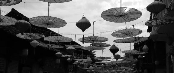 An oil paper umbrella in a lane 1