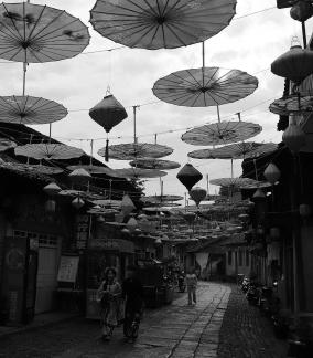 An oil paper umbrella in a lane 3