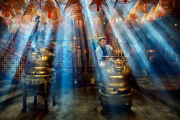 Burning incense in a temple